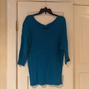 American Eagle - Scoop neck, cable knit sweater, 3/4 sleeve, teal blue, size L